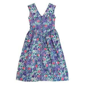 Vintage Komil Honolulu Hawaii drop waist Handmade Floral V-Neck Midi Dress S